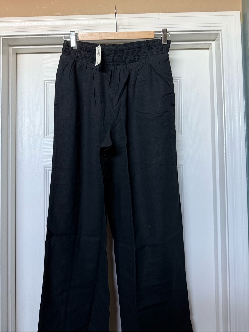 NWT aerie Linen blend Wide Leg Black Elastic-Waist Casual Pants